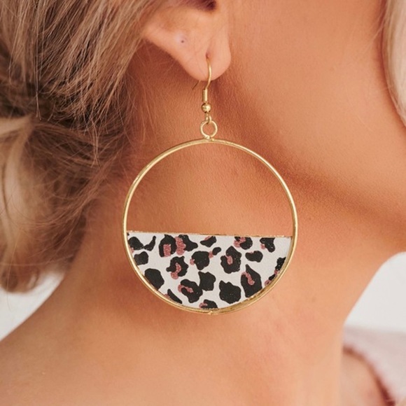 NanaMacs Jewelry - Gold Hoop Earrings Leopard Half Circle Detail